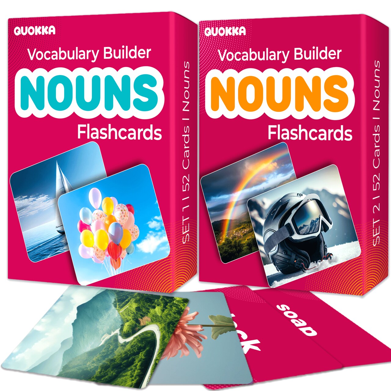 QUOKKA 104 Noun Flash Cards Set – Kids and Adults Vocabulary Builder for ABA Therapy, Early Childhood Education, and ESL Teaching – Picture Cards for Speech Therapy and Vocabulary Building Activities